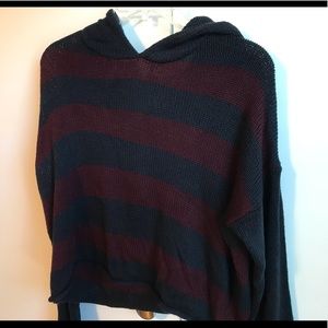 Forever 21 maroon + navy striped sweater w hood